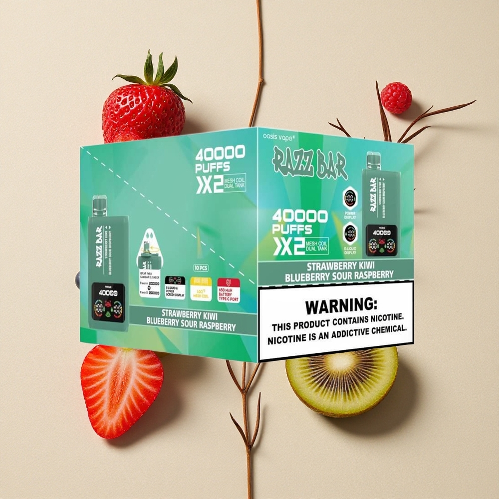 Razz Bar 40000 Puffs Braškė-Kivi/Mėlynoji Gervuogė Rūgščioji Avietė 1.0Ohm 2 Tinklelio Ritė Lithuania wholesale