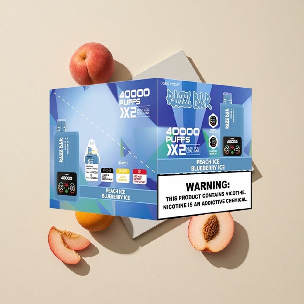 Razz Bar 40000 Puffs Persikų Ledas/Mėlynųjų Serbentų Ledas su 1,0Ohm 2 Tinklelio Apviju Lithuania wholesale