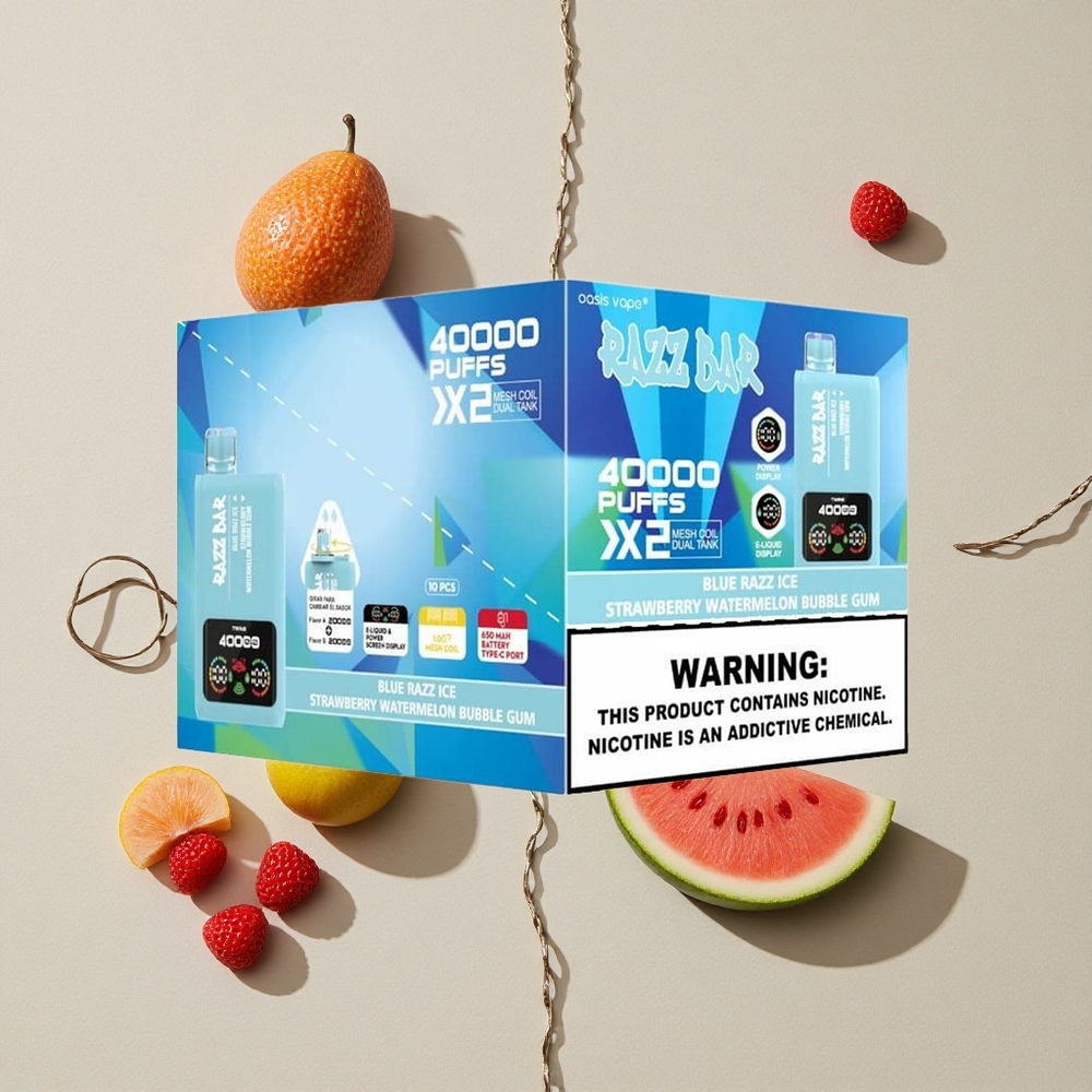 Razz Bar 40000 Puffs Vienkartinis Vape Mėlynųjų Serbentų Ledas-Braškių Arbūzas Burbulų Guma Lithuania wholesale