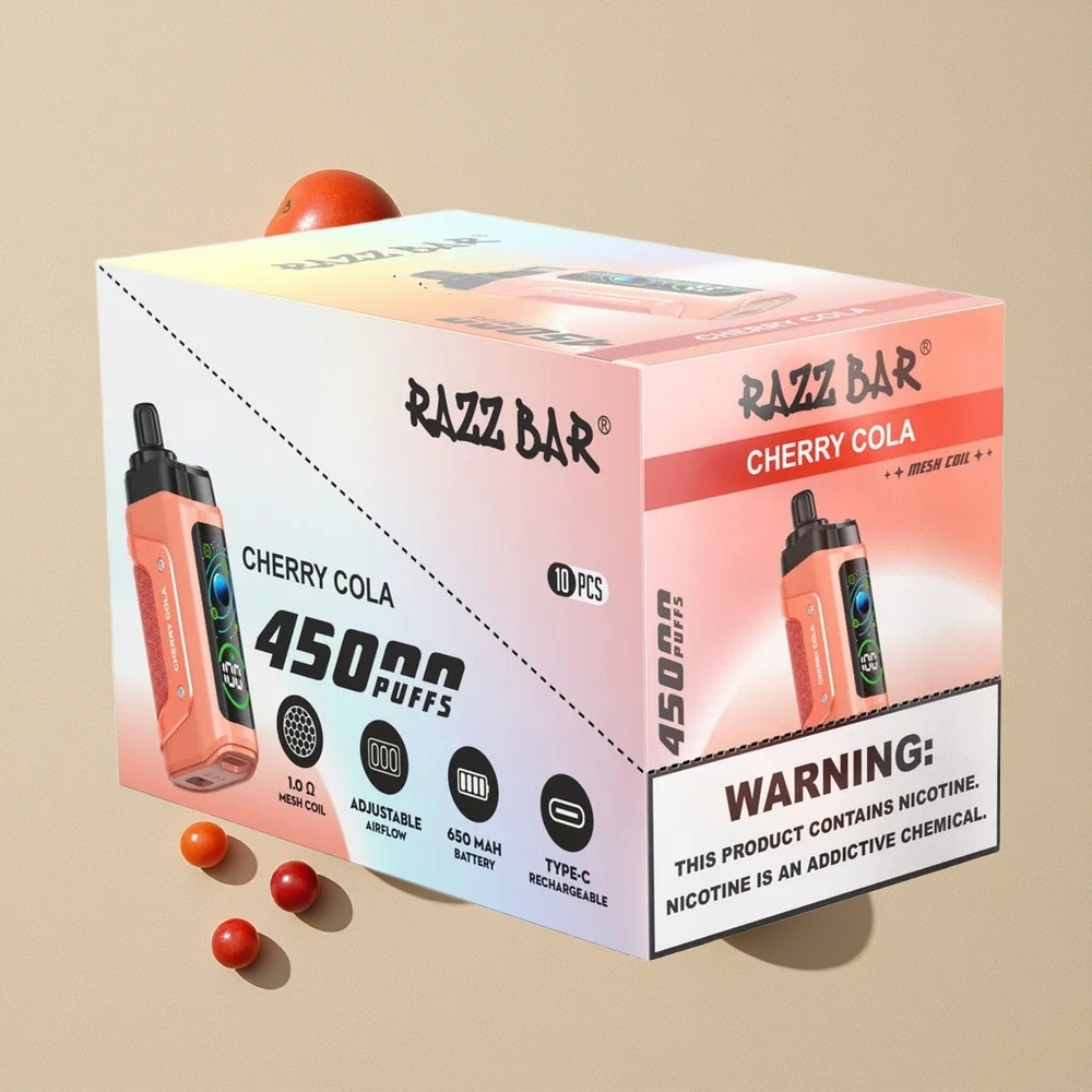Razz Bar 45000 Puffs Vienkartinis Vape Vyšnia Kola Kintamas Oru Srautas Lithuania wholesale