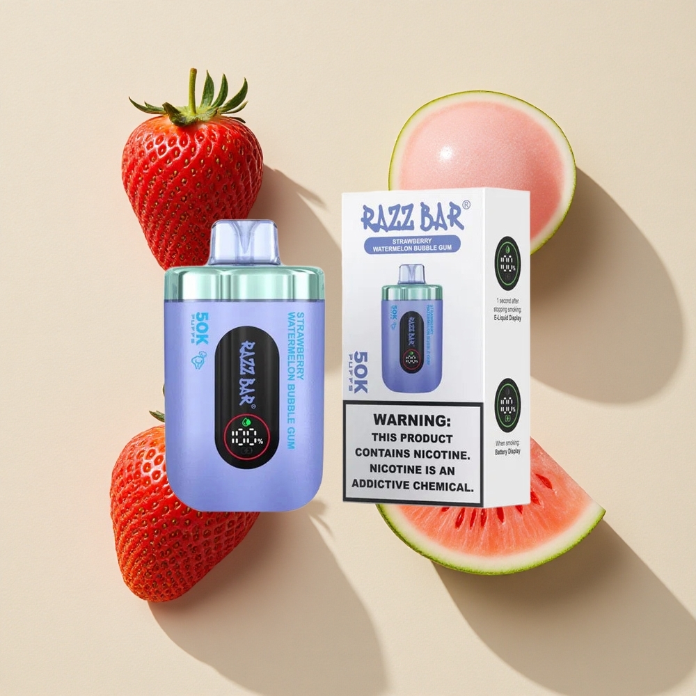 Razz Bar 50K Puffs Vienkartinė Vapė Braškių Arbūzų Burbulų Guma Lithuania wholesale