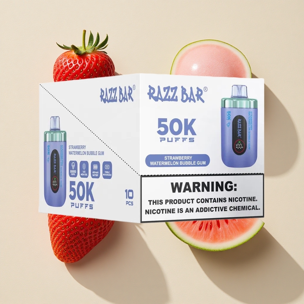 Razz Bar 50K Puffs Vienkartinė Vapė Braškių Arbūzų Burbulų Guma Lithuania wholesale