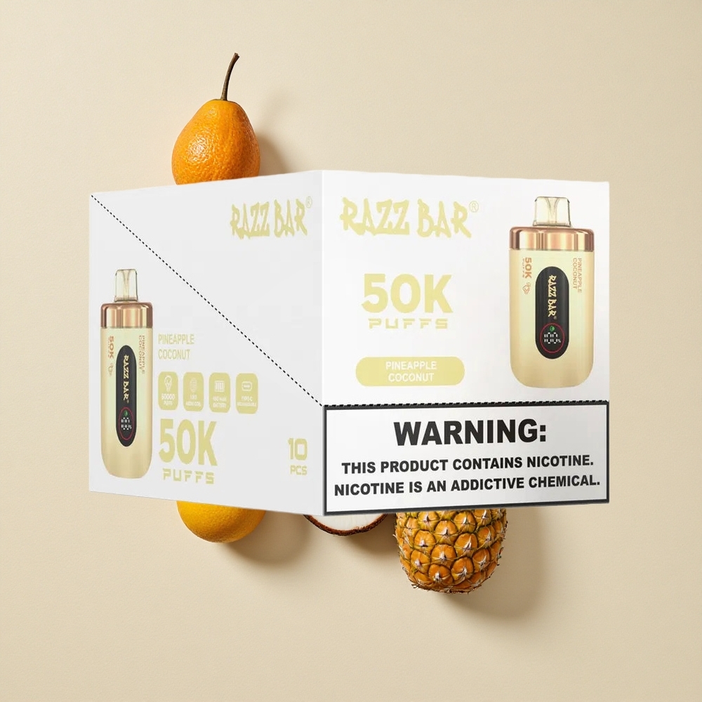 Razz Bar 50K Puffs Vienkartinis Vape Ananasas Kokosas su 1,0 Omų Tinklelio Ritinėliu Lithuania wholesale