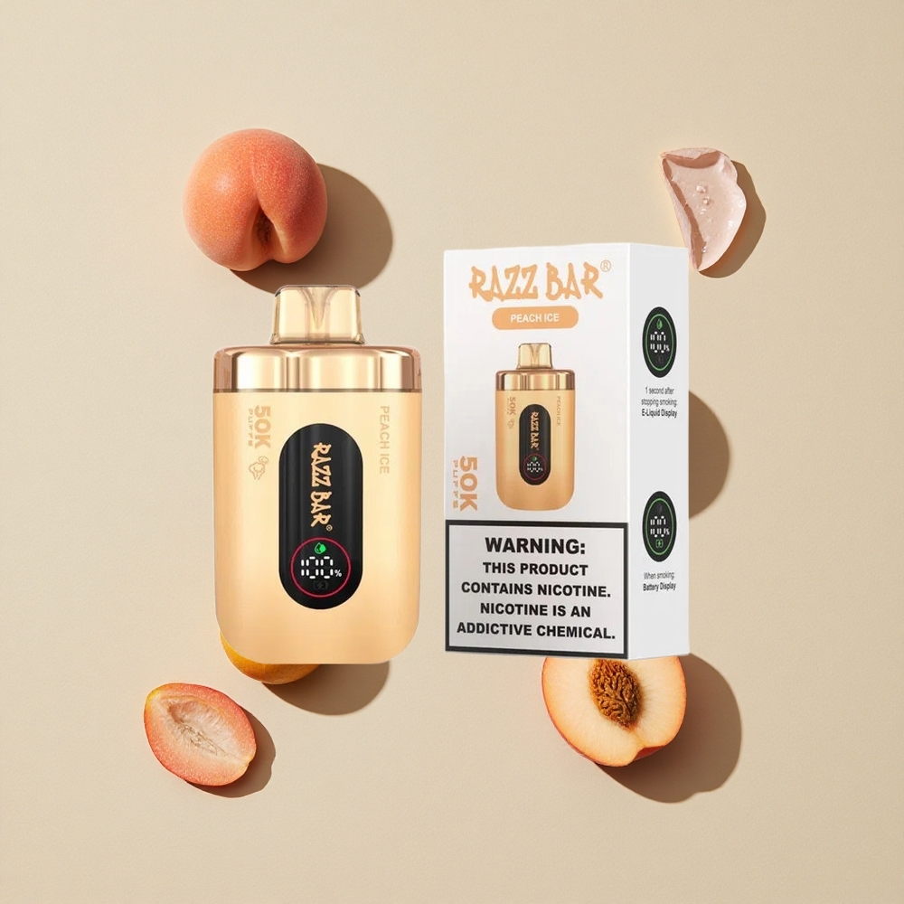 Razz Bar 50K Puffs Vienkartinis Vape Persikas Ledas 1.0 Ohm Tinklelio Ritė Lithuania wholesale