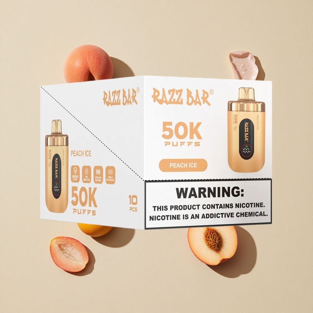 Razz Bar 50K Puffs Vienkartinis Vape Persikas Ledas 1.0 Ohm Tinklelio Ritė Lithuania wholesale