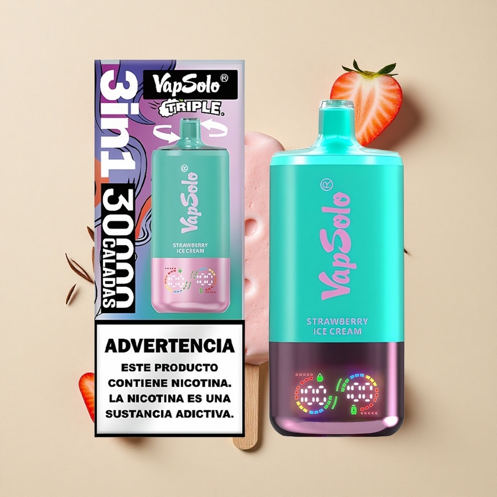 VapSolo Triple 30000 Puffs Braškės Ledų Kremas 40ml Lithuania wholesale
