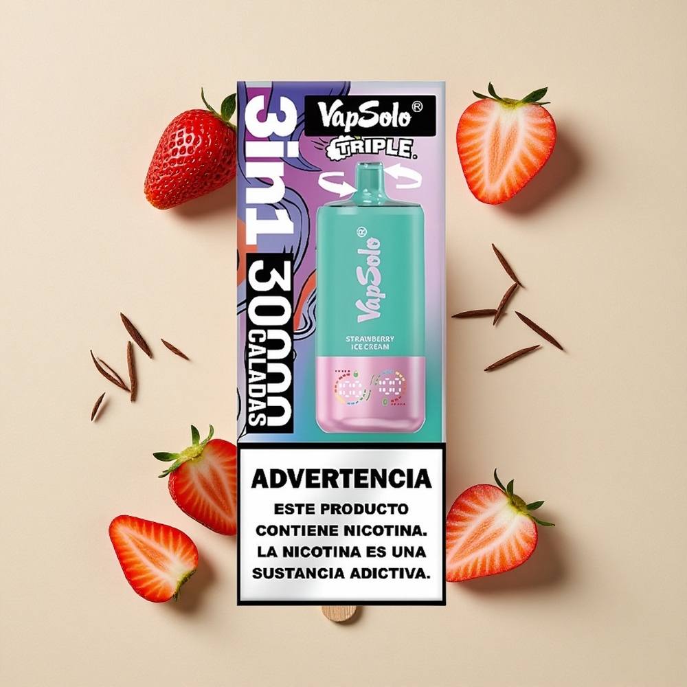 VapSolo Triple 30000 Puffs Braškės Ledų Kremas 40ml Lithuania wholesale
