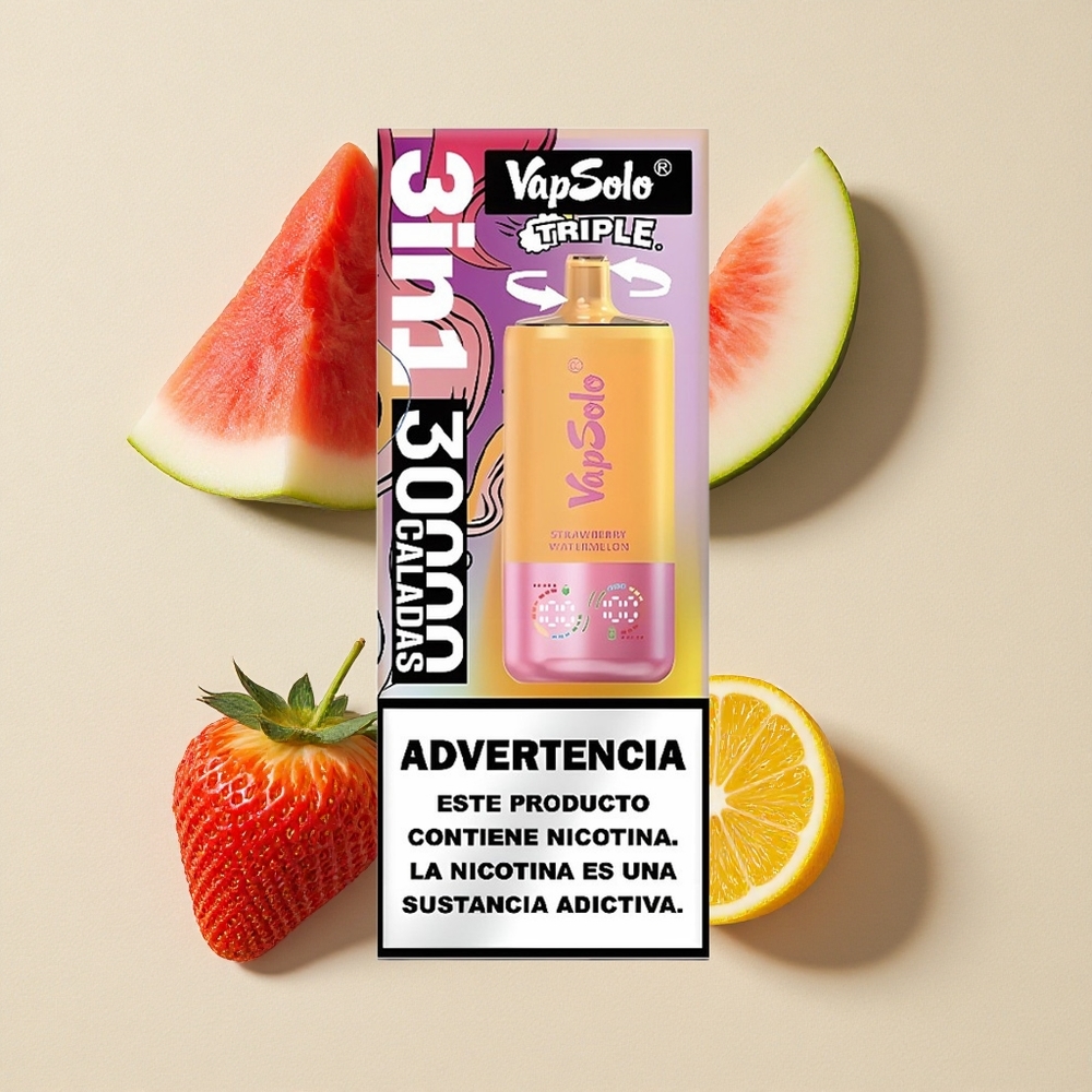 VapSolo Triple 30000 Puffs Braškių Arbūzas & Citrinų Persikas 40ml Lithuania wholesale
