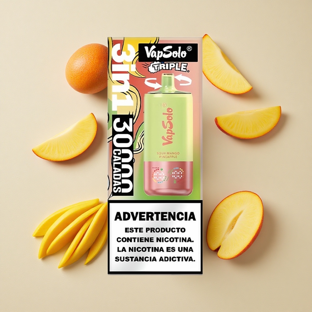 VapSolo Triple 30000 Puffs Sūrus Mango Ananasas 40ml Lithuania wholesale